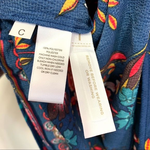 LOFT Women's Blue Pink Floral Mandarin Collar Long Sleeve Shift Dress - Picture 11 of 11